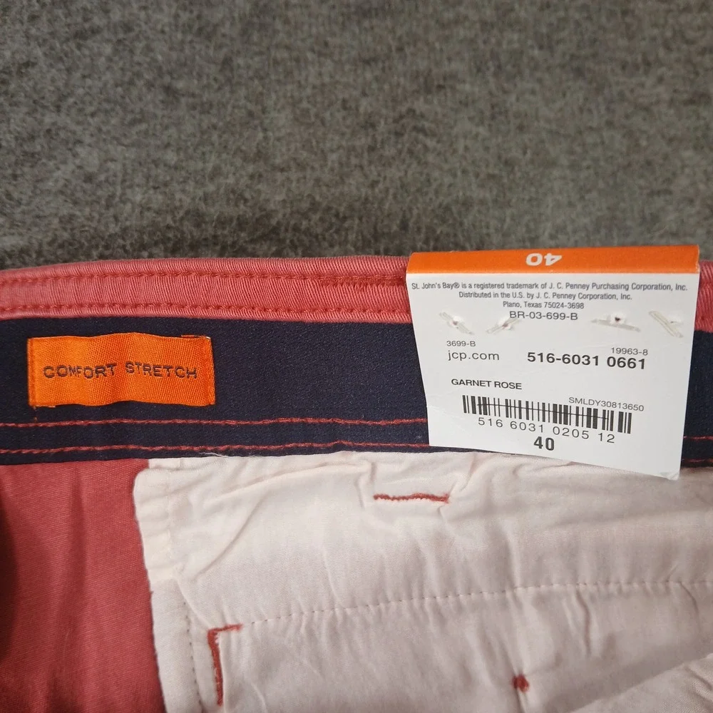 St John's Bay Cargo Shorts Mens 40 Pink Garnet‎ Rose Power Stretch New 516-6031